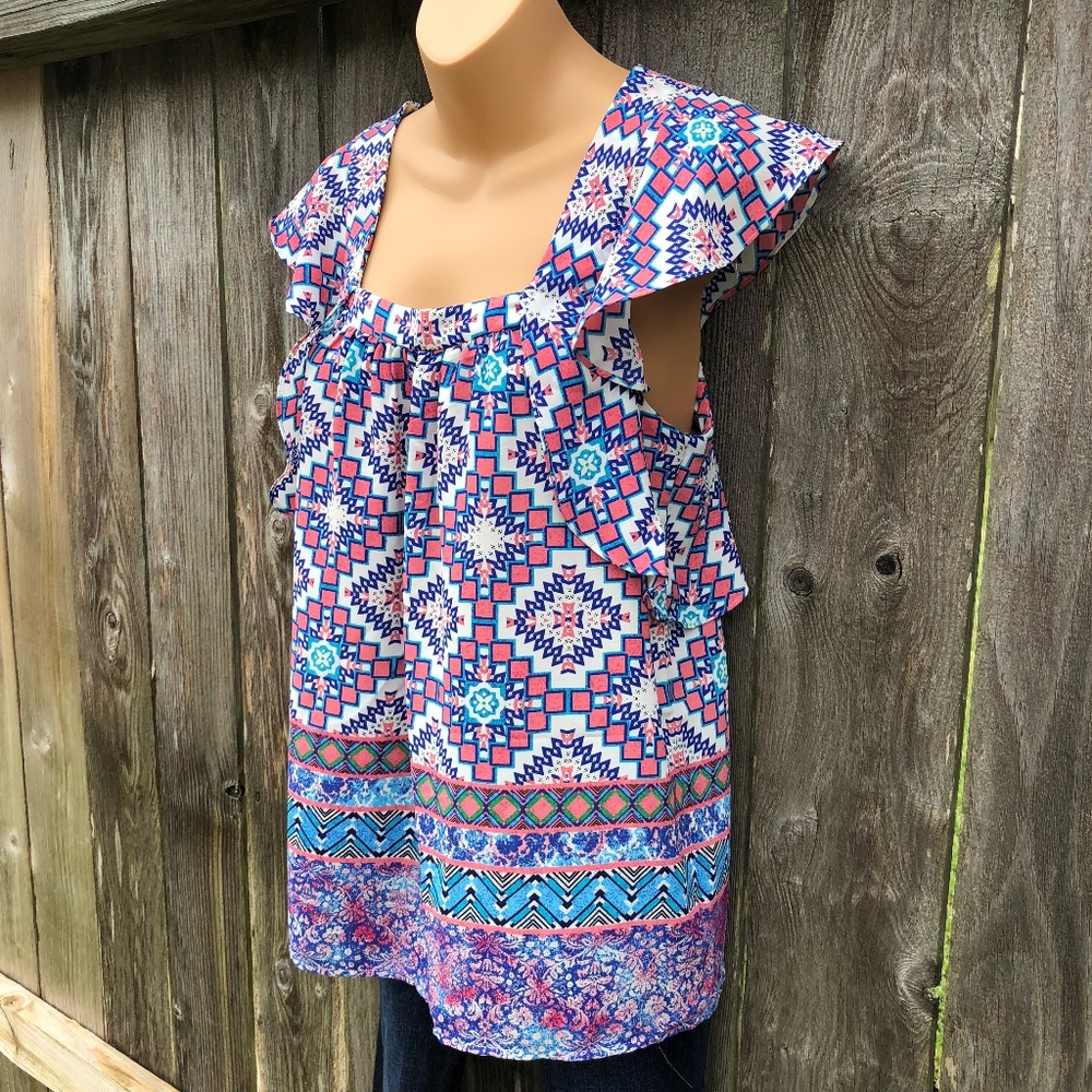 Meadow Rue Anthropologie Sz 4 Top Flutter Sleeves - Picture 3 of 8